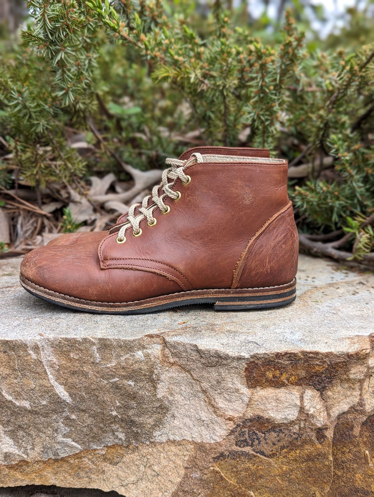 Photo by polishengineering on April 5, 2024 of the Nicks x Zimmerman Kids Work Boots in Seidel 1964 Brown.