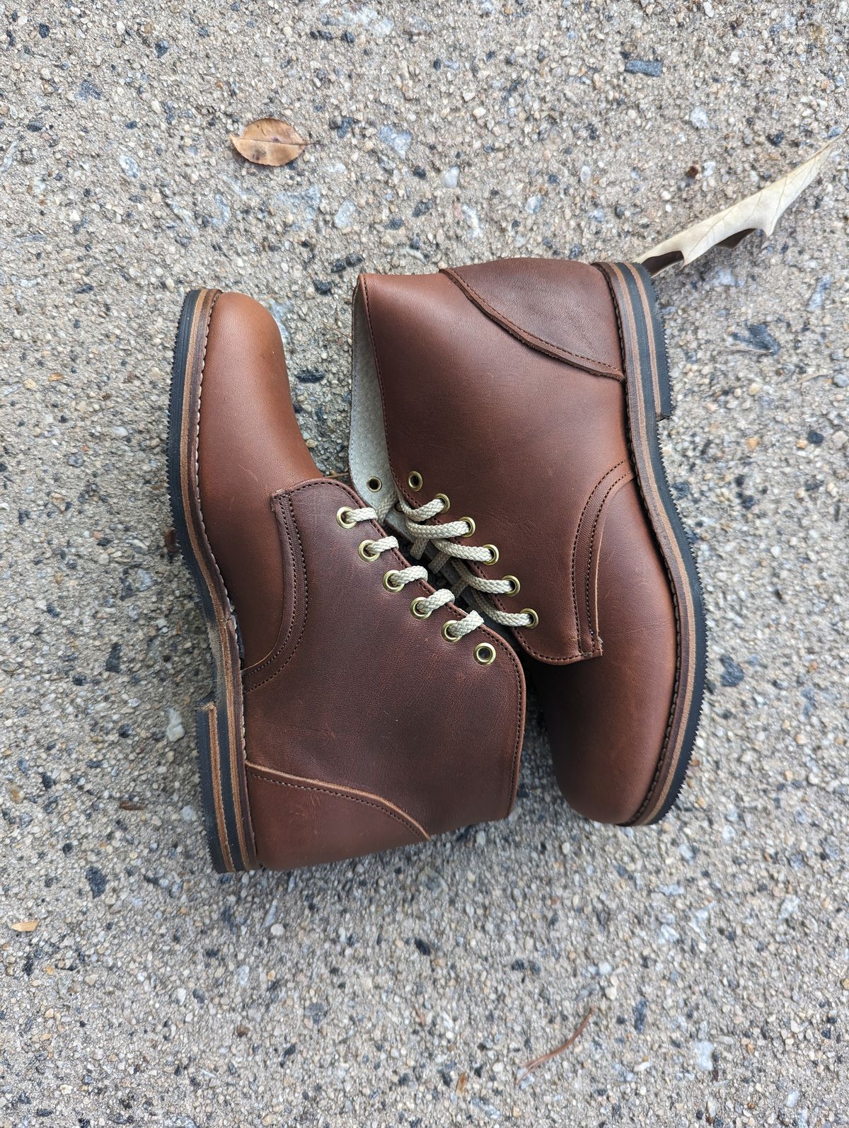Photo by polishengineering on October 1, 2023 of the Nicks x Zimmerman Kids Work Boots in Seidel 1964 Brown.