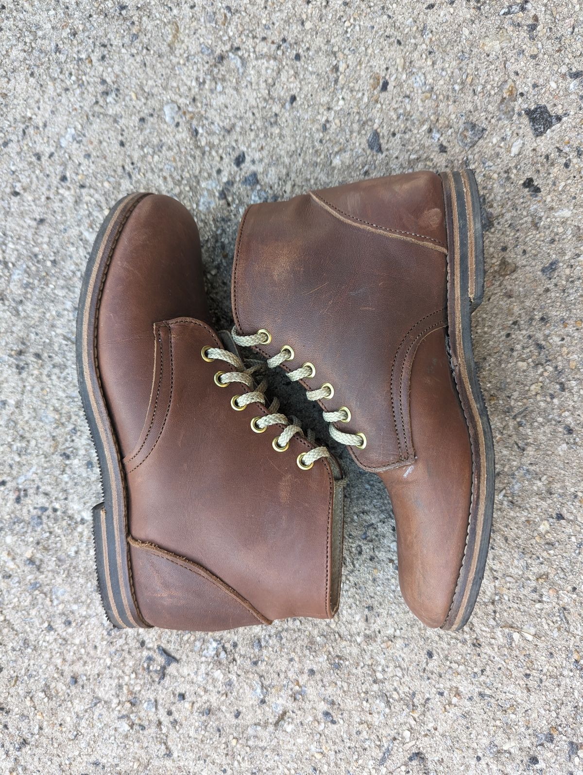 Photo by polishengineering on November 4, 2023 of the Nicks x Zimmerman Kids Work Boots in Seidel 1964 Brown.