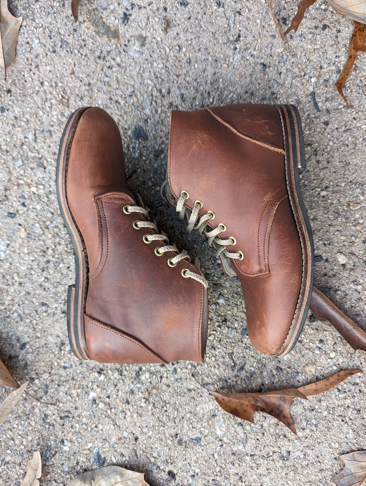 Photo by polishengineering on December 4, 2023 of the Nicks x Zimmerman Kids Work Boots in Seidel 1964 Brown.