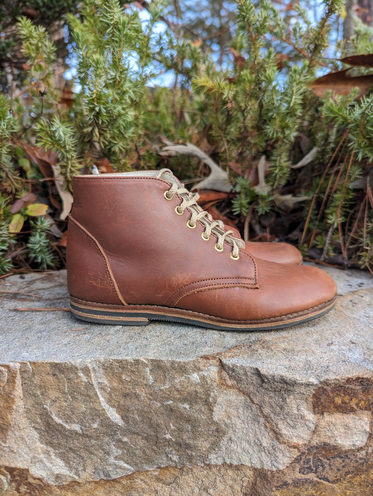 Photo by polishengineering on December 4, 2023 of the Nicks x Zimmerman Kids Work Boots in Seidel 1964 Brown.