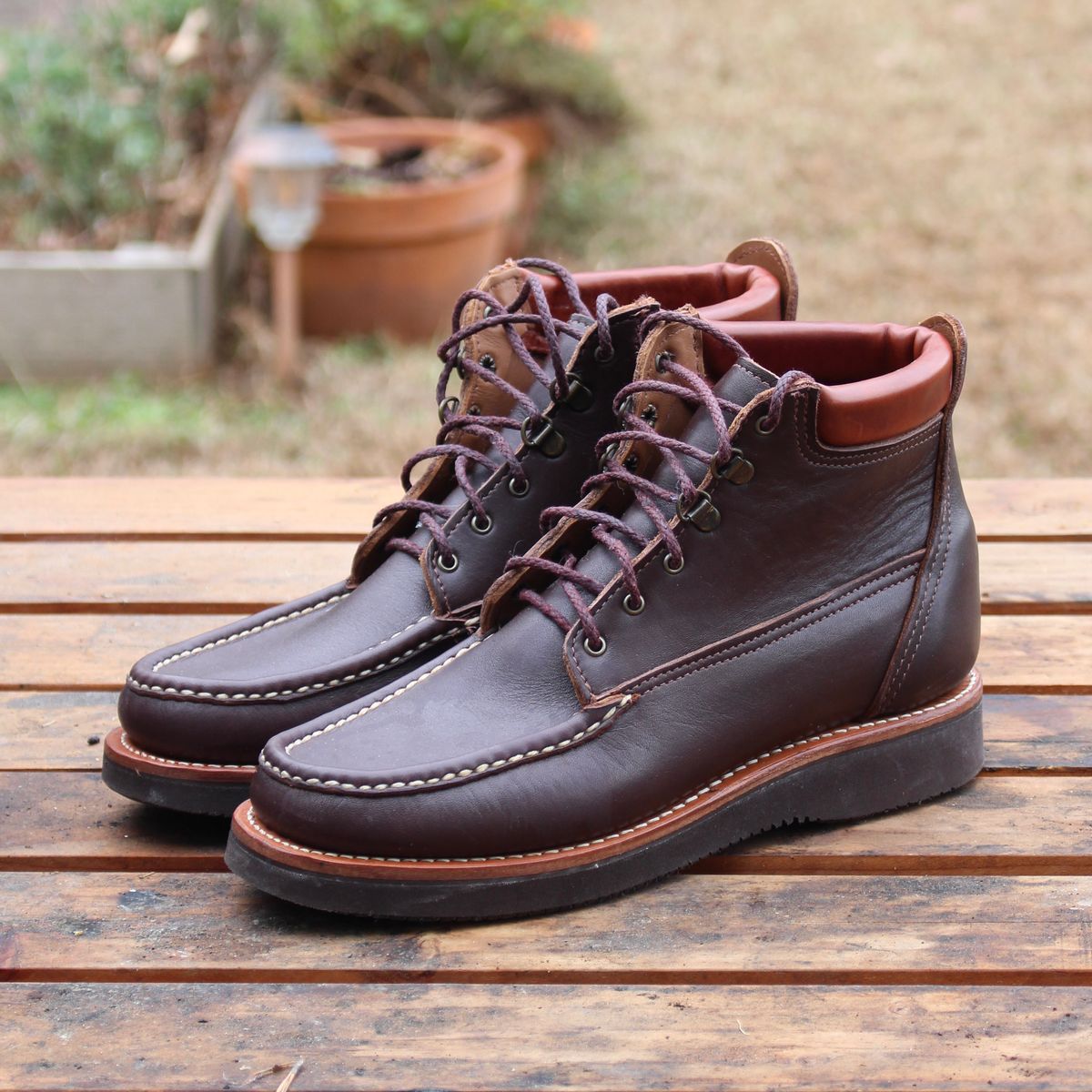 Photo by polishengineering on December 4, 2025 of the Russell Moccasin Co. Premier Chukka in Chocolate.