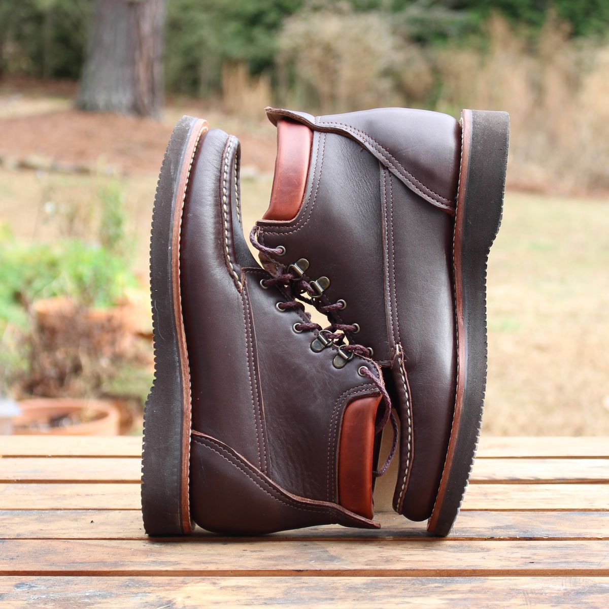 Photo by polishengineering on January 3, 2026 of the Russell Moccasin Co. Premier Chukka in Chocolate.