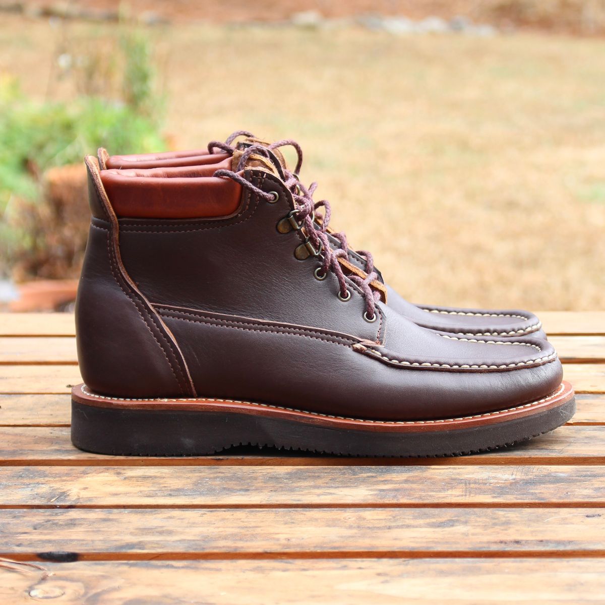 Photo by polishengineering on January 3, 2026 of the Russell Moccasin Co. Premier Chukka in Chocolate.