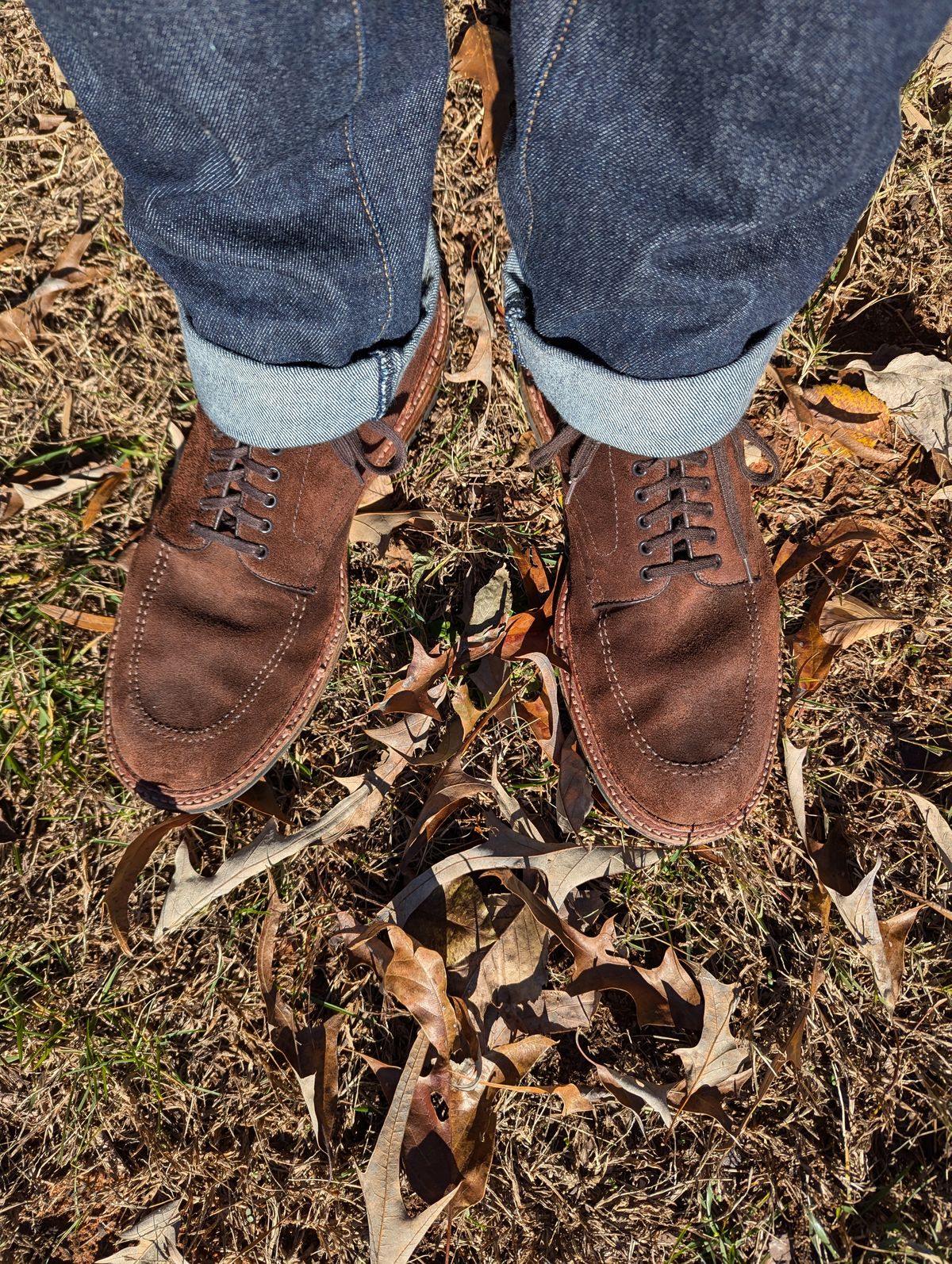 Photo by polishengineering on December 12, 2024 of the Alden Indy Boot in Horween Tobacco Chamois Roughout.