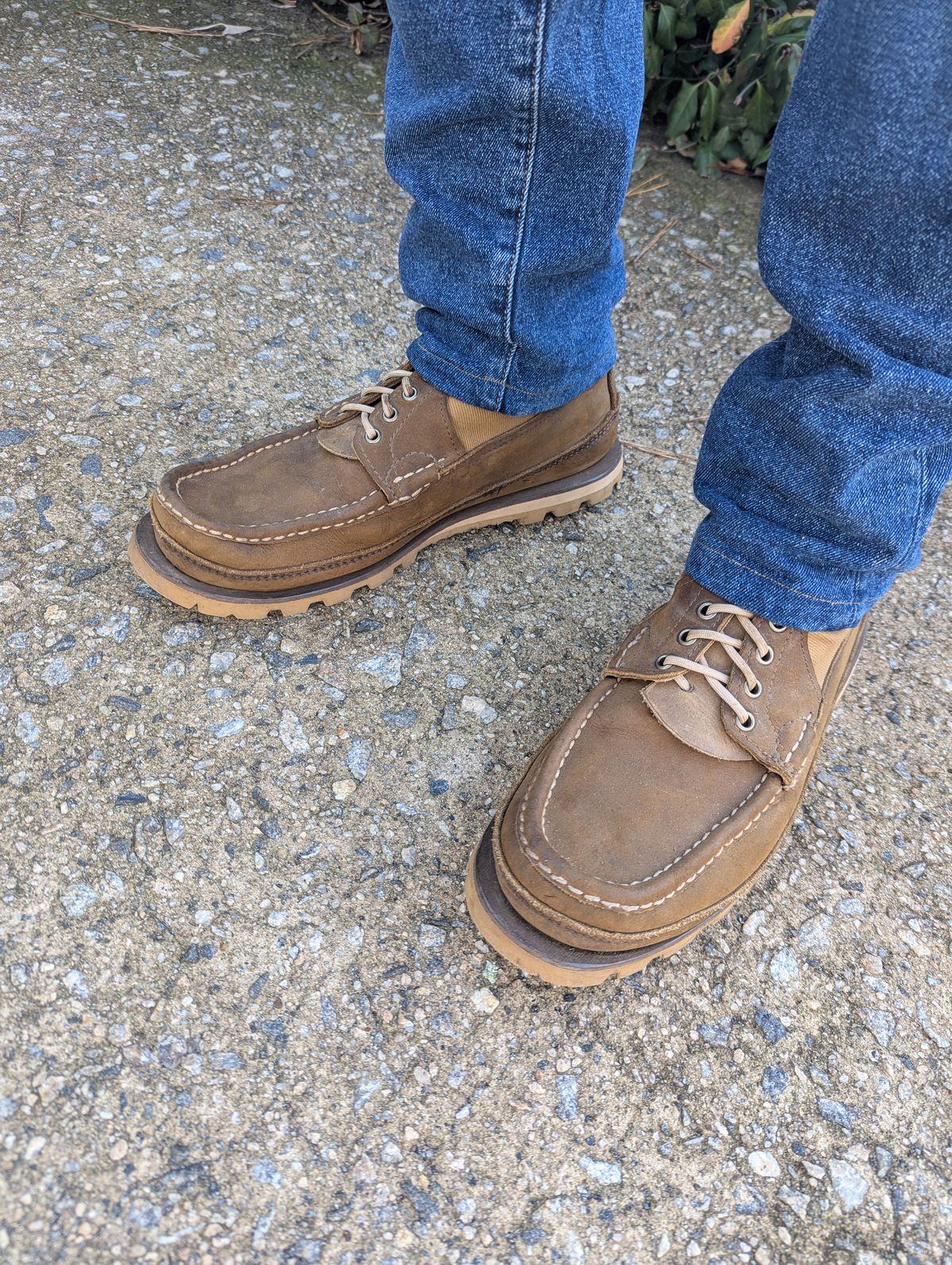 Photo by polishengineering on February 9, 2025 of the Russell Moccasin Co. Professional Hunter in Horween Bronze Chamois.