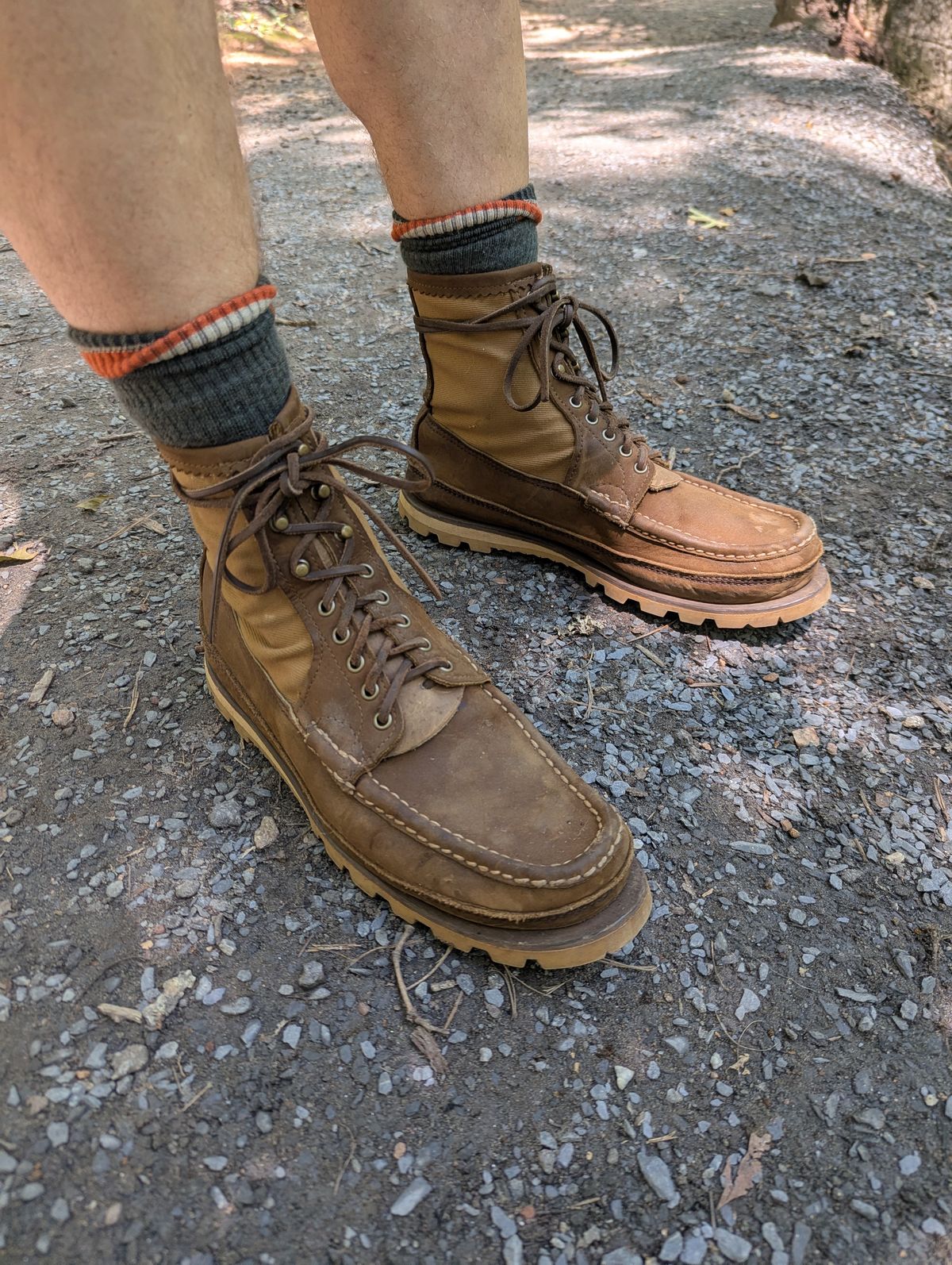 Photo by polishengineering on August 17, 2025 of the Russell Moccasin Co. Professional Hunter in Horween Bronze Chamois.