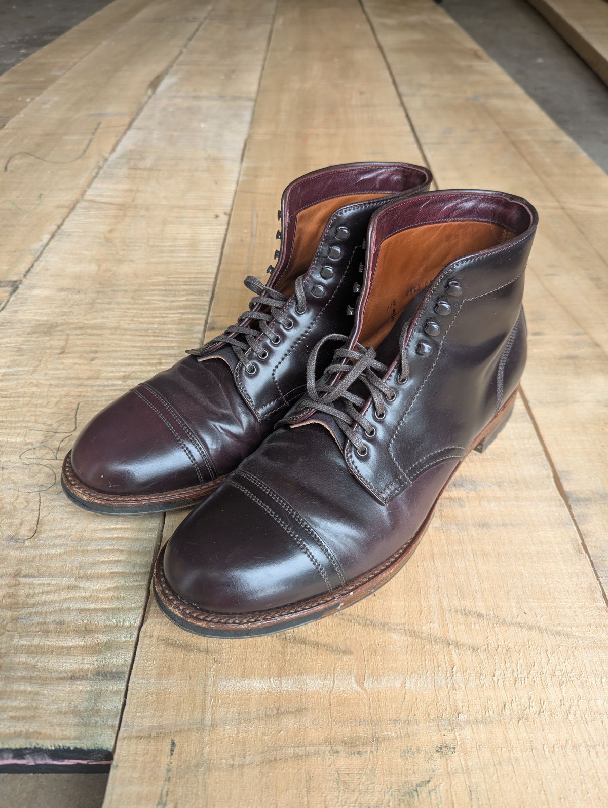 Photo by polishengineering on May 10, 2025 of the Alden Cap Toe Boot in Horween Color 8 Shell Cordovan.