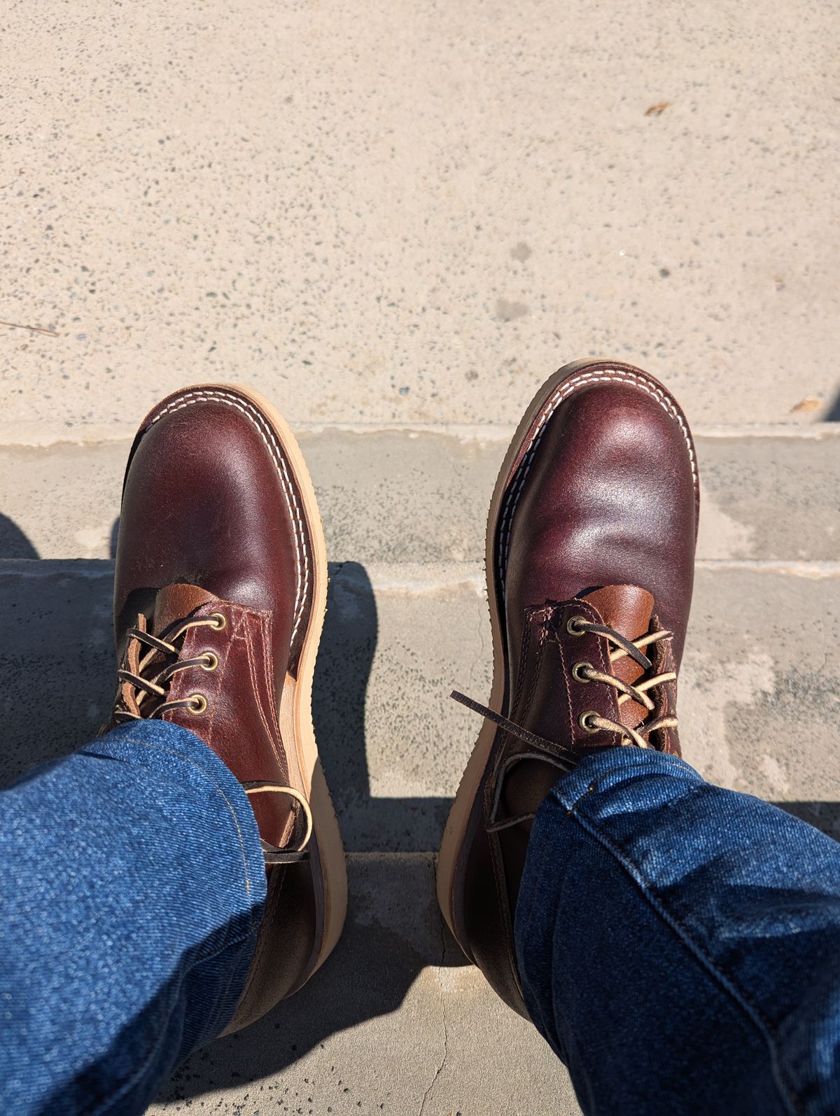 Photo by polishengineering on October 8, 2024 of the Nicks Lace Up Heritage in Horween Tan Waxed Flesh.