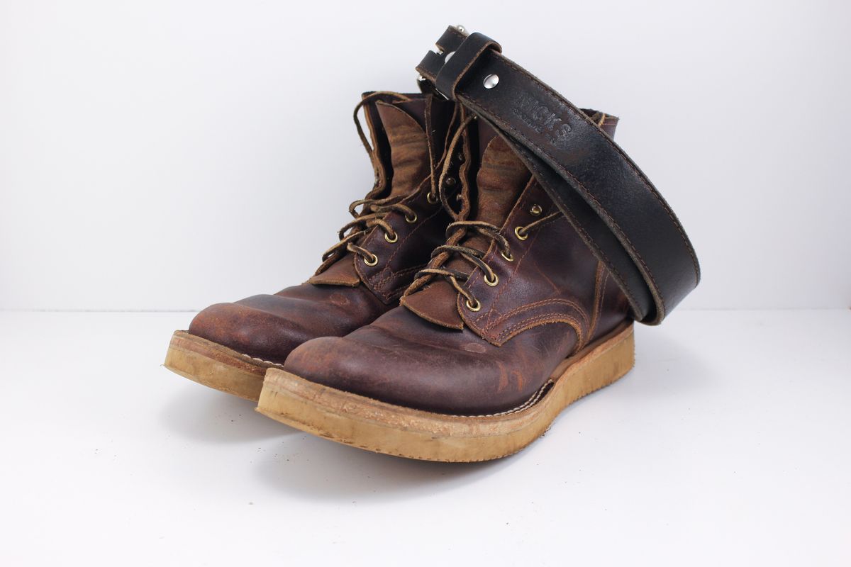 Photo by polishengineering on December 3, 2024 of the Nicks Lace Up Heritage in Horween Tan Waxed Flesh.