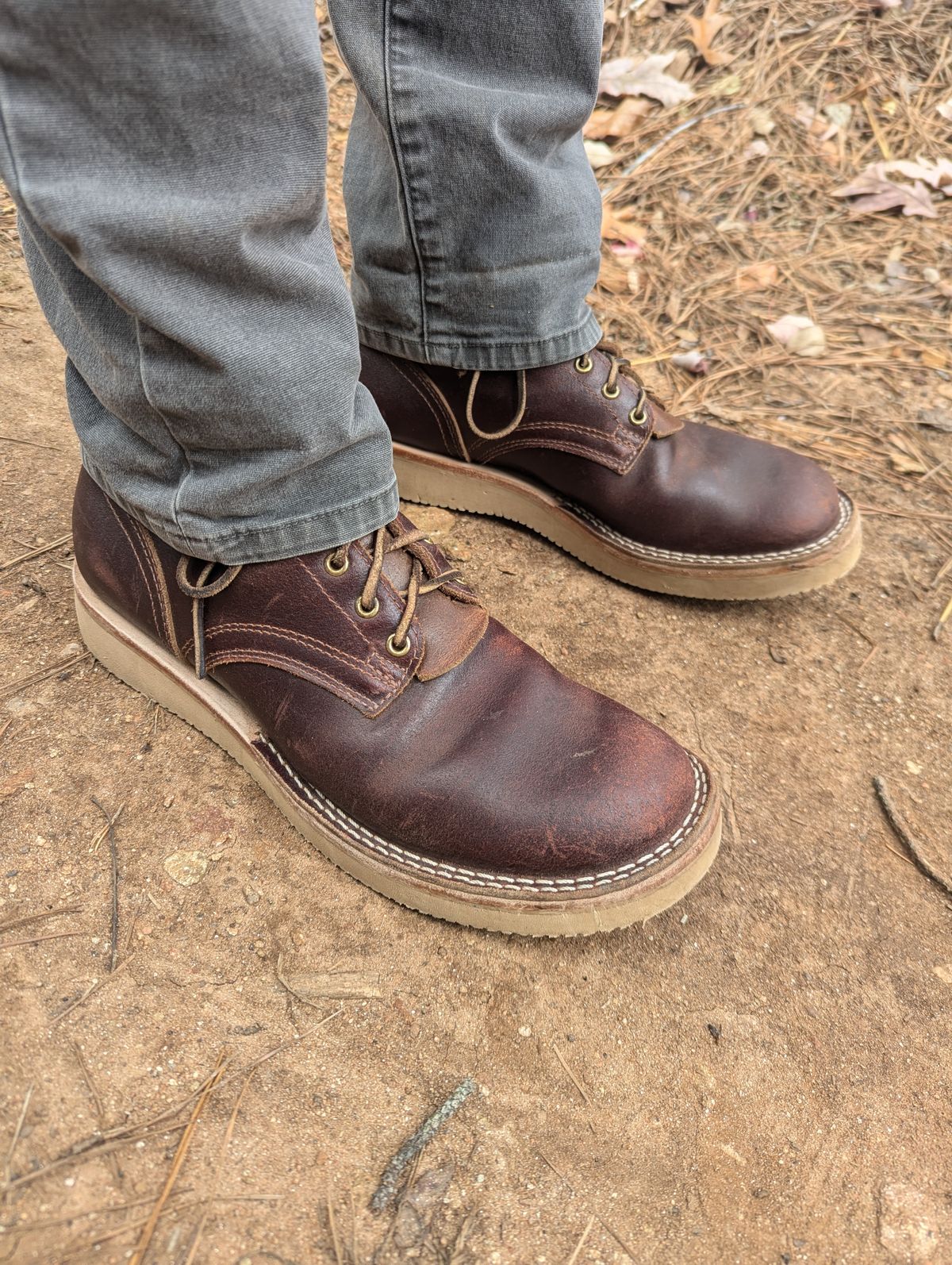 Photo by polishengineering on December 8, 2024 of the Nicks Lace Up Heritage in Horween Tan Waxed Flesh.