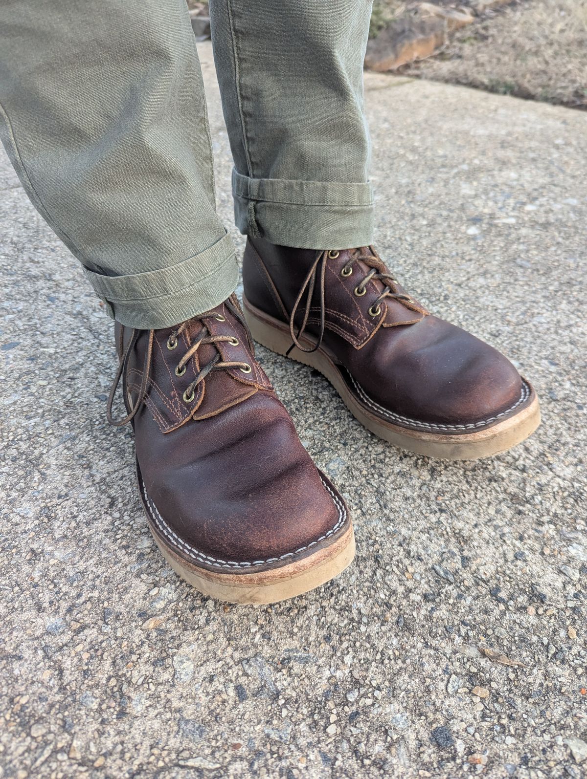 Photo by polishengineering on February 7, 2025 of the Nicks Lace Up Heritage in Horween Tan Waxed Flesh.