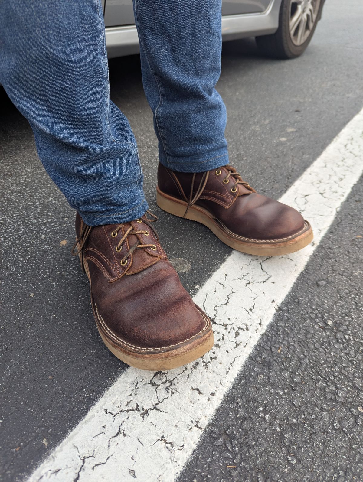 Photo by polishengineering on February 22, 2025 of the Nicks Lace Up Heritage in Horween Tan Waxed Flesh.