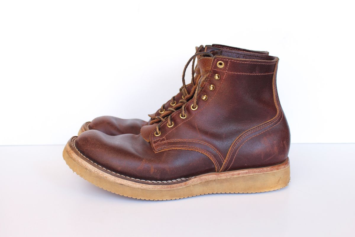 Photo by polishengineering on March 2, 2025 of the Nicks Lace Up Heritage in Horween Tan Waxed Flesh.