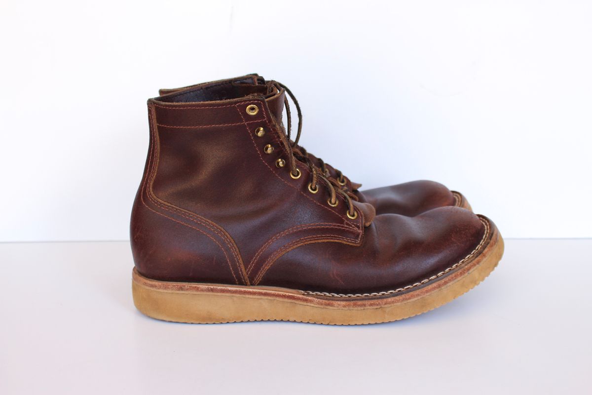 Photo by polishengineering on March 2, 2025 of the Nicks Lace Up Heritage in Horween Tan Waxed Flesh.