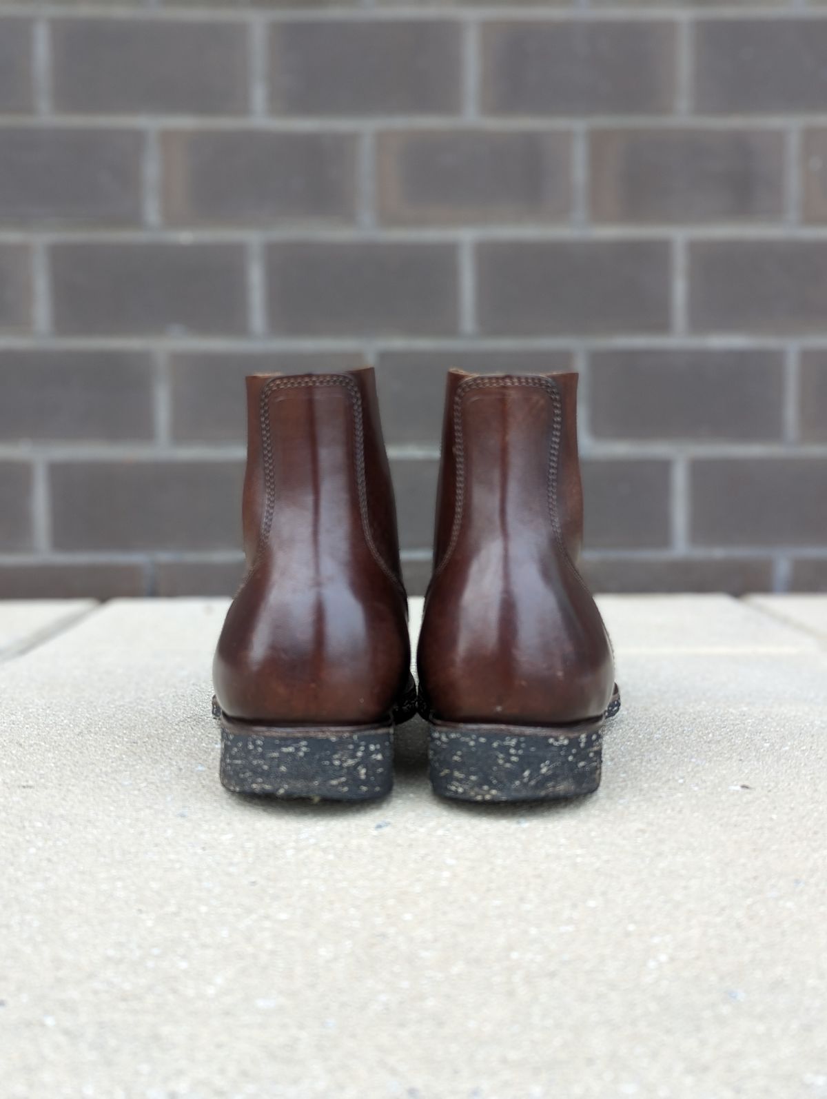 Photo by looking.down_ on November 1, 2022 of the Clinch Yeager Boots in Brown-Overdyed Horsebutt.