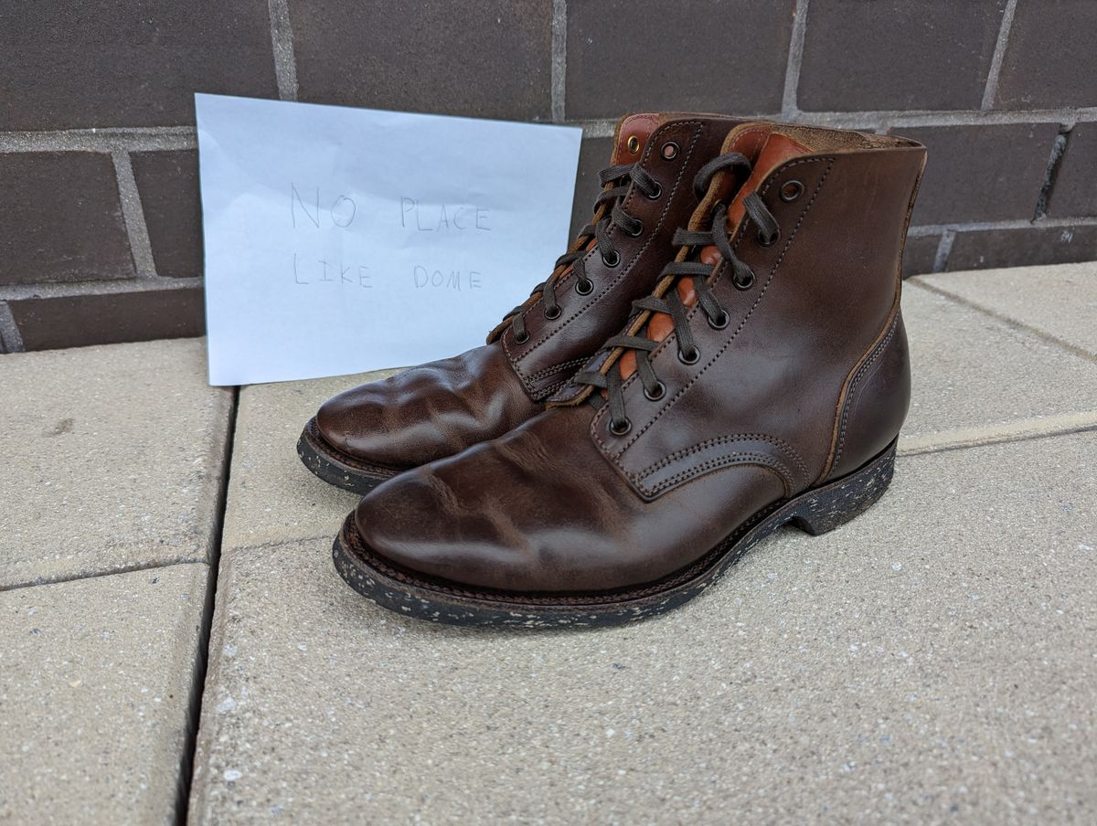 Photo by looking.down_ on November 1, 2022 of the Clinch Yeager Boots in Brown-Overdyed Horsebutt.