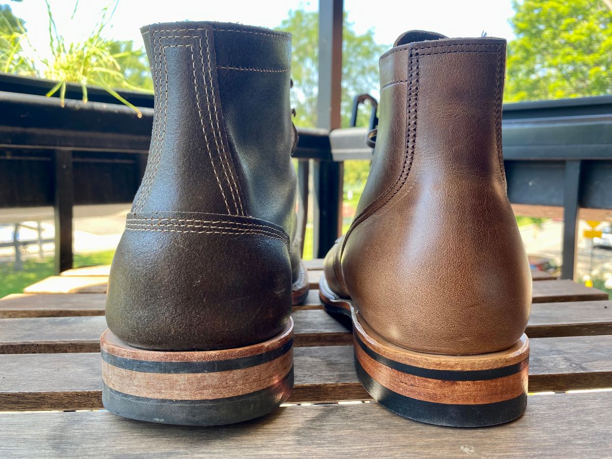 Photo by Hellraysaz on June 26, 2022 of the White's MP-Sherman Toe Cap in Horween Olive Waxed Flesh.