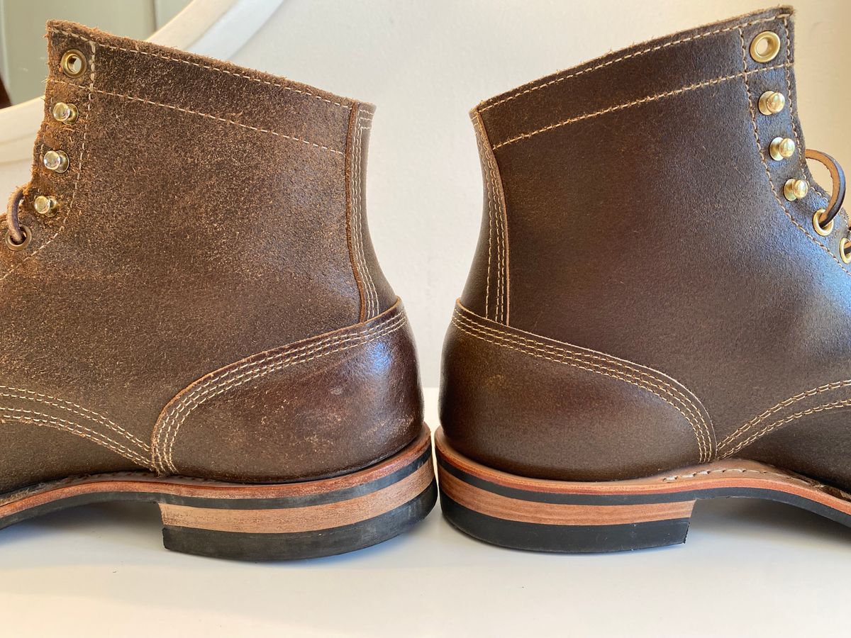 Photo by Hellraysaz on September 15, 2023 of the White's MP-Sherman Toe Cap in Horween Olive Waxed Flesh.