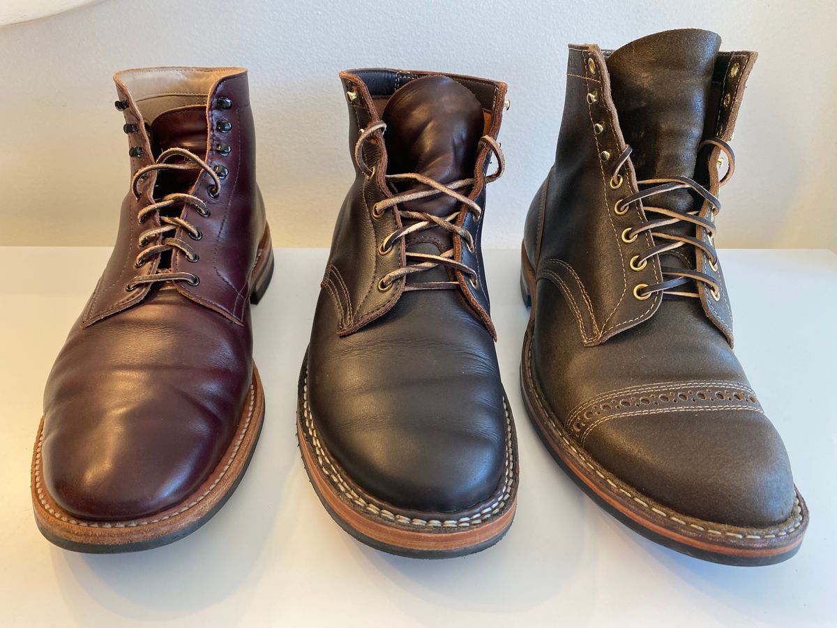 Photo by Hellraysaz on September 15, 2023 of the White's MP-Sherman Toe Cap in Horween Olive Waxed Flesh.