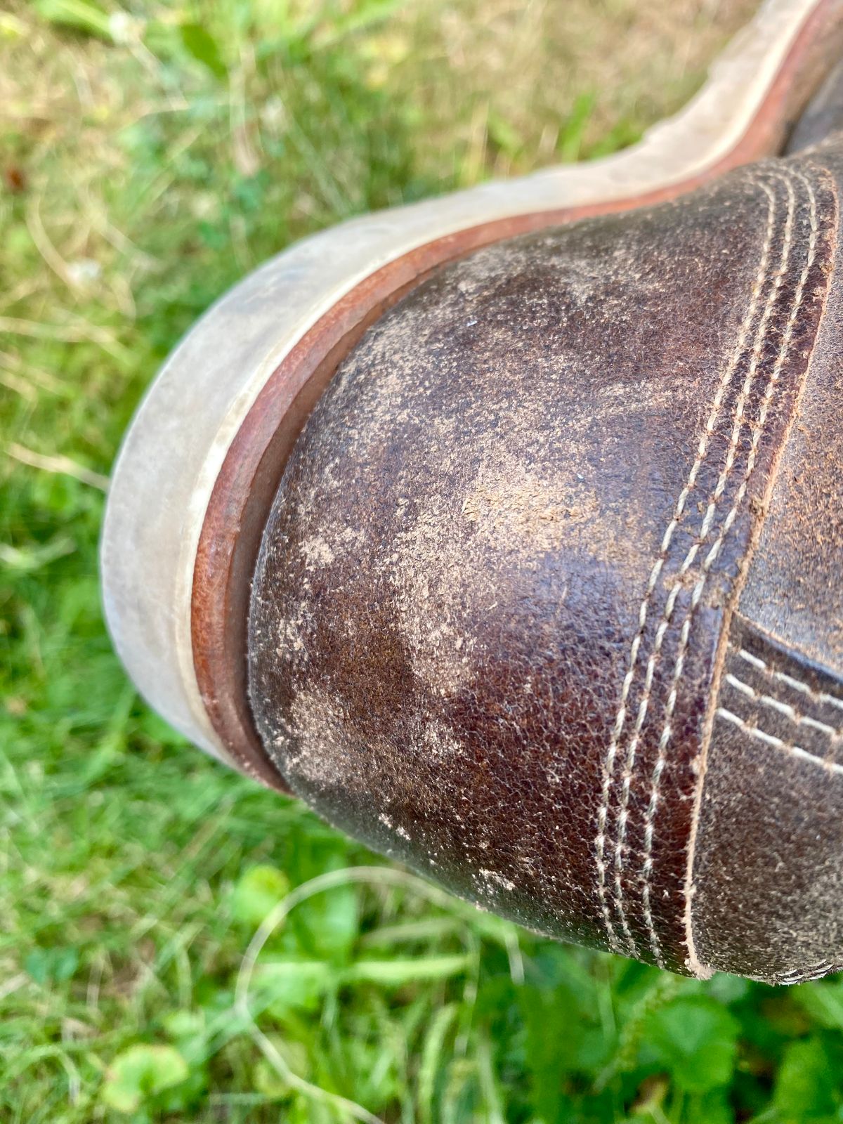 Photo by Hellraysaz on August 3, 2025 of the White's MP-Sherman Toe Cap in Horween Olive Waxed Flesh.