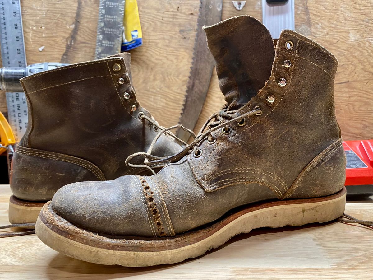 Photo by Hellraysaz on October 12, 2025 of the White's MP-Sherman Toe Cap in Horween Olive Waxed Flesh.