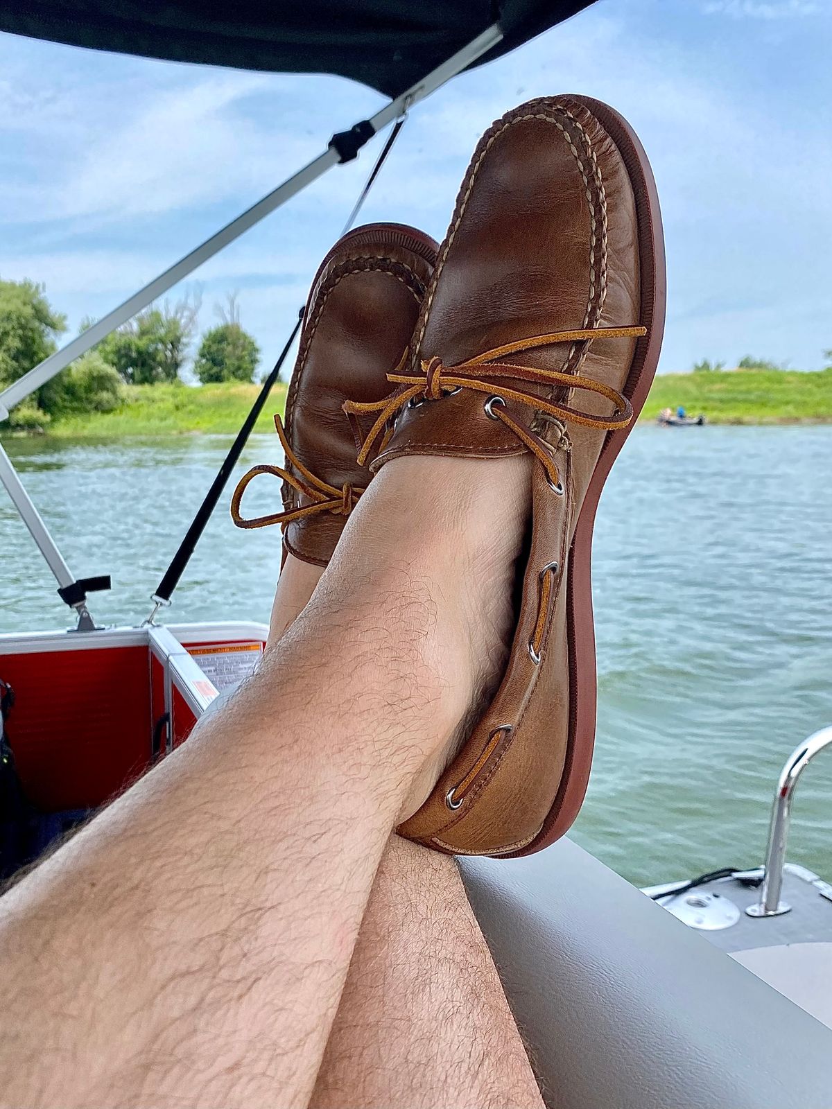 Photo by Hellraysaz on July 9, 2023 of the Rancourt & Co. Gilman Camp Moc in Horween Natural Chromexcel.