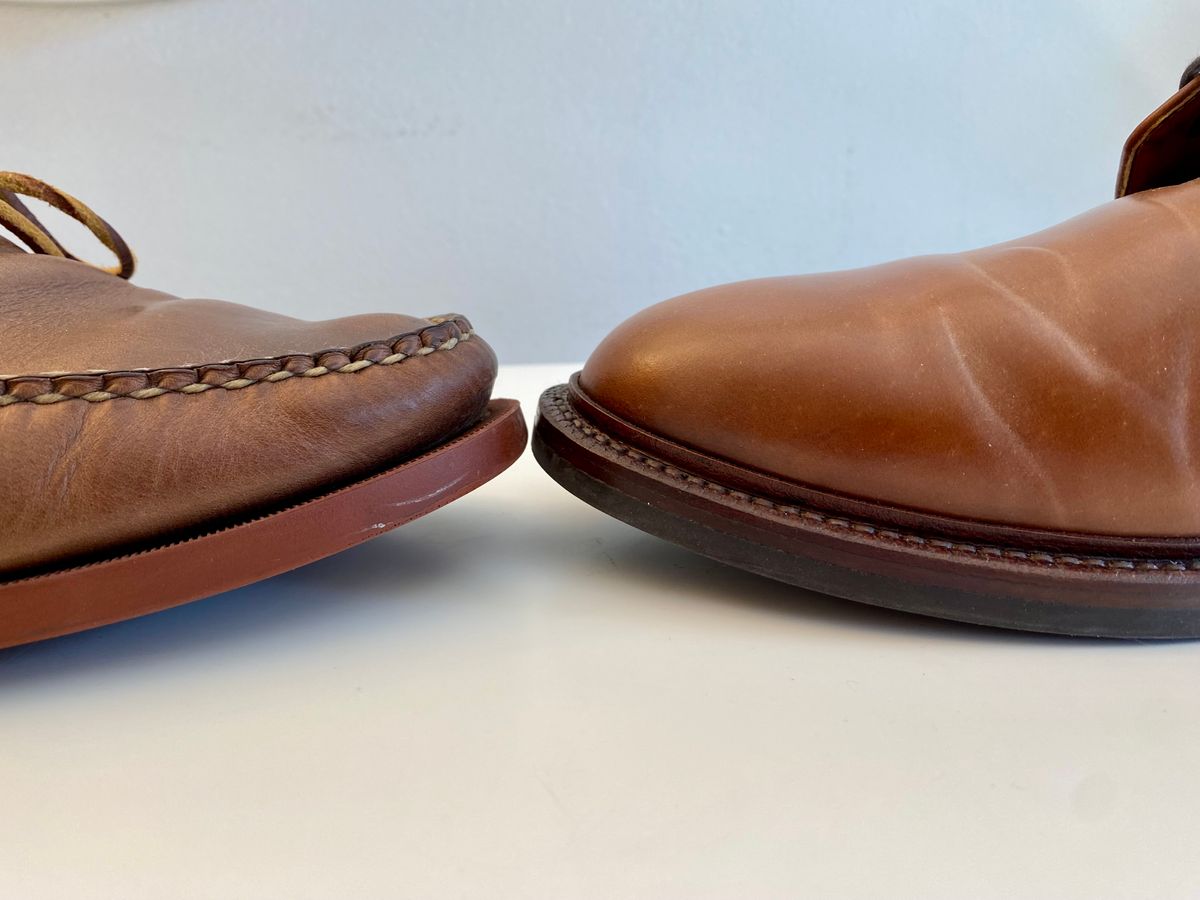 Photo by Hellraysaz on September 15, 2023 of the Rancourt & Co. Gilman Camp Moc in Horween Natural Chromexcel.