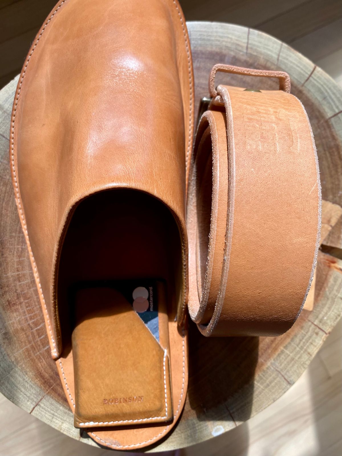 Photo by Hellraysaz on August 26, 2025 of the Viberg Slide in Horween Natural Dublin.