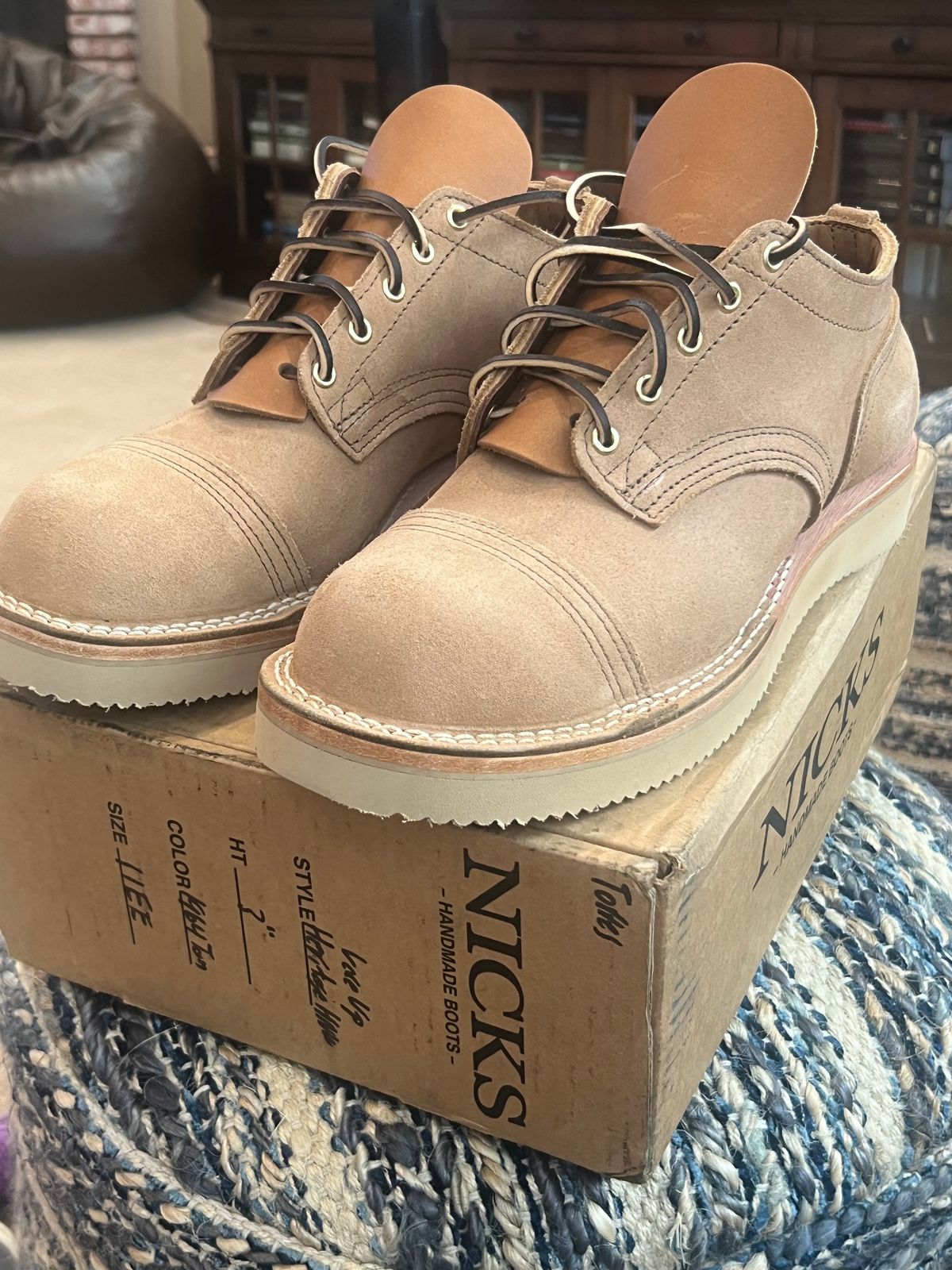 Photo by financial_bootnerd on July 23, 2024 of the Nicks Boots Custom Model in 1964 Tan Roughout.