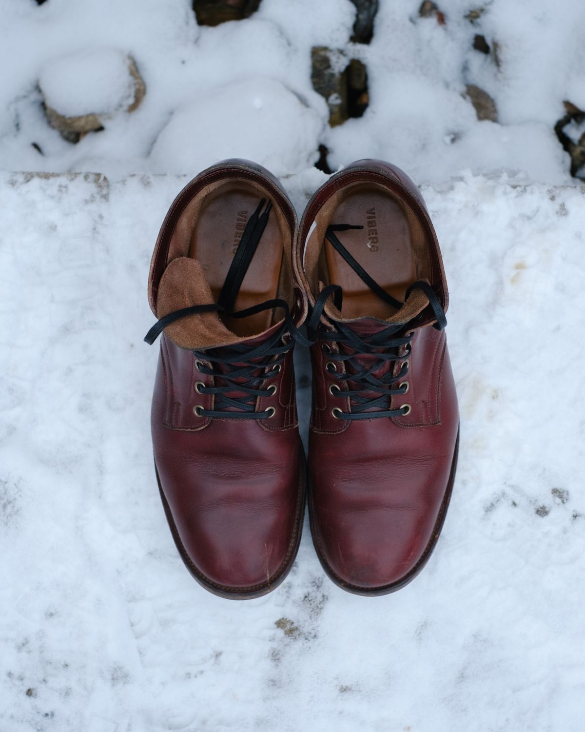 Photo by Long on January 1, 2024 of the Viberg Service Boot in Horween Color 8 Chromexcel.