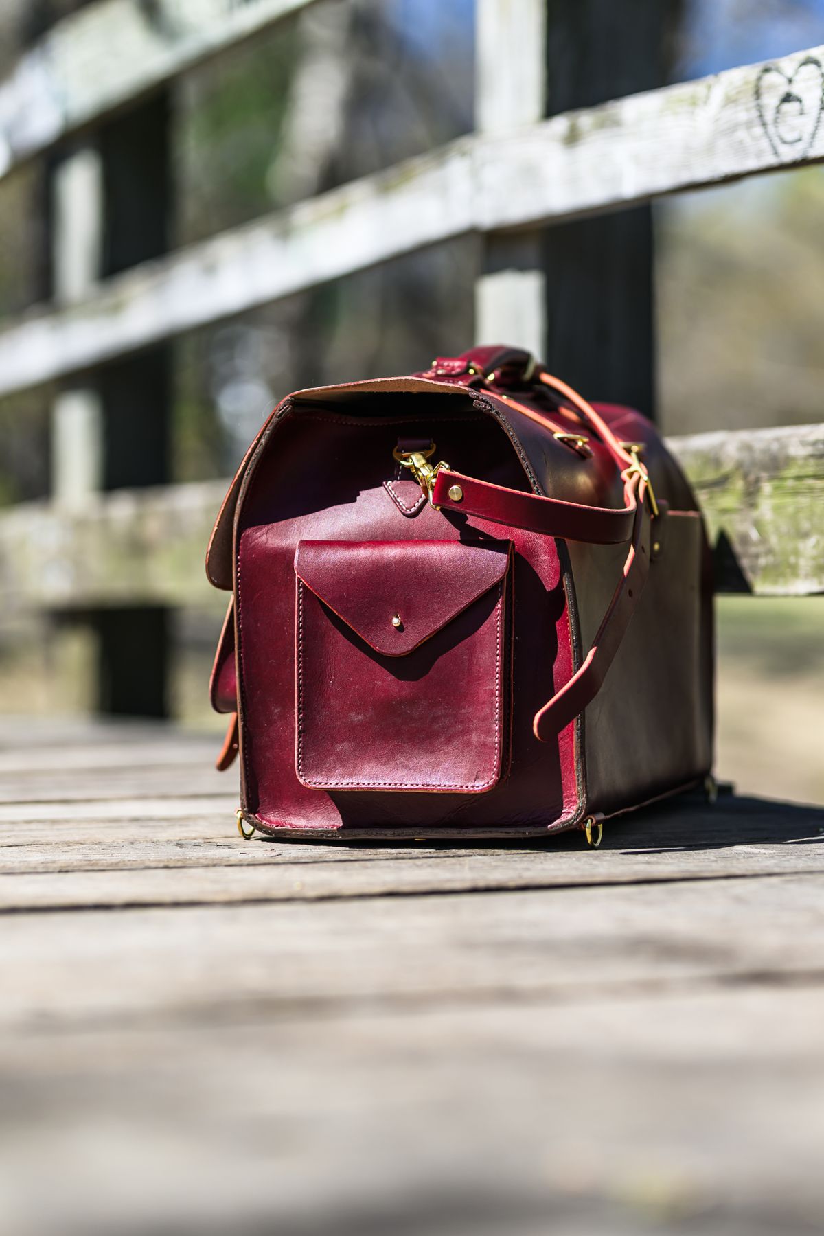 Photo by ABPhoto on April 26, 2025 of the Self-Made Camera Satchel in Wickett & Craig Burgundy English Bridle.