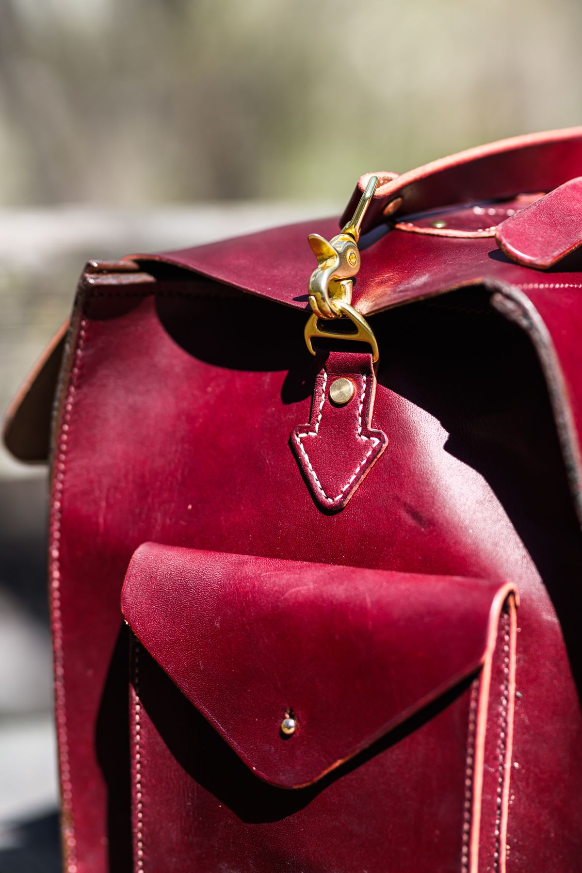 Photo by ABPhoto on April 26, 2025 of the Self-Made Camera Satchel in Wickett & Craig Burgundy English Bridle.
