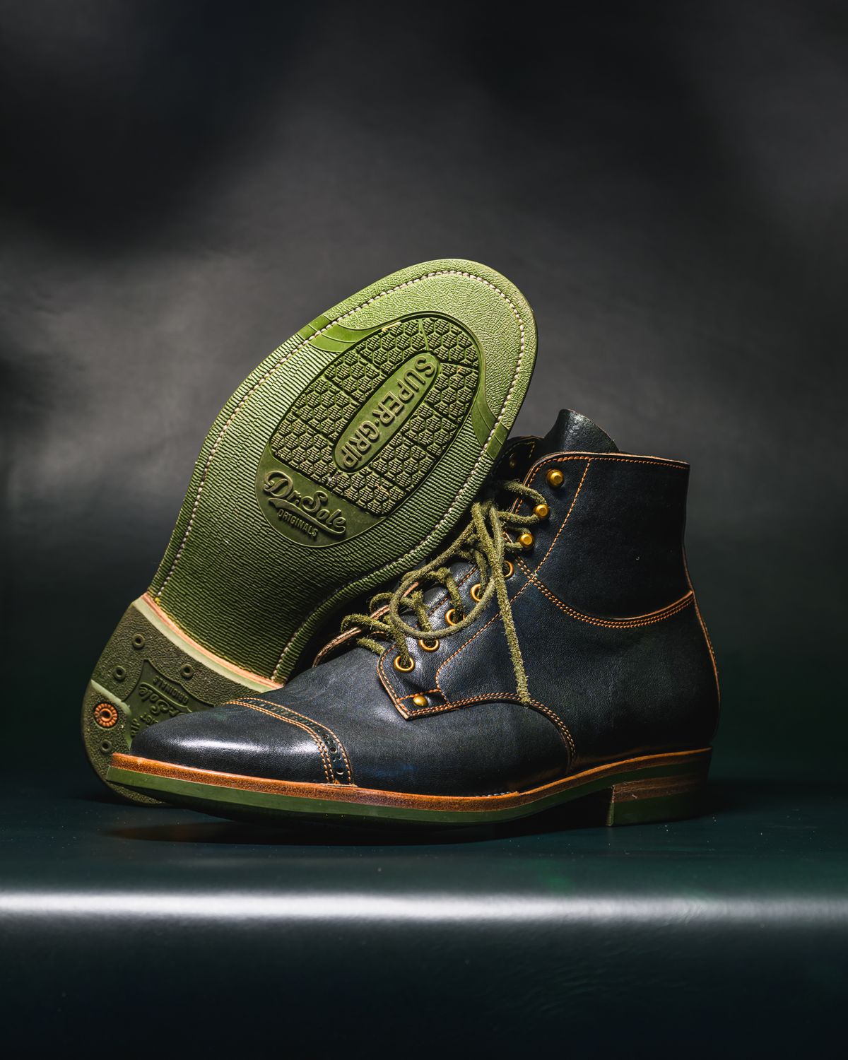 Photo by ABPhoto on December 1, 2025 of the Iron Boots x Østmo Type 1 in Maryam Dark Green Hand-Dyed Horsehide.