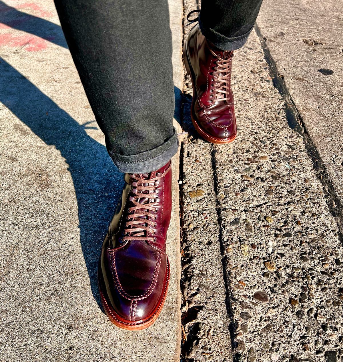 Photo by cordovanandcreases on January 1, 2023 of the Alden Tanker Boot in Horween Color 8 Shell Cordovan.