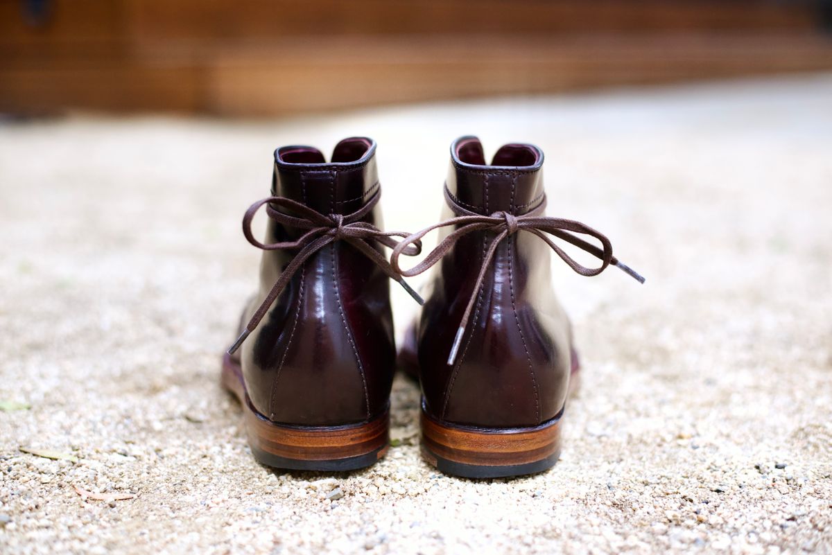 Photo by cordovanandcreases on January 1, 2023 of the Alden Tanker Boot in Horween Color 8 Shell Cordovan.