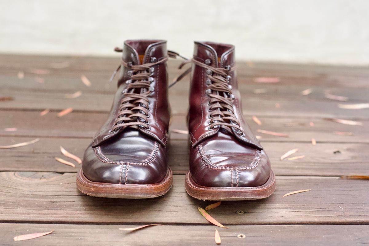 Photo by cordovanandcreases on February 5, 2023 of the Alden Tanker Boot in Horween Color 8 Shell Cordovan.