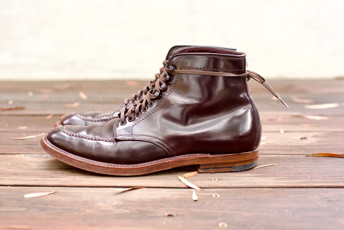 Photo by cordovanandcreases on February 5, 2023 of the Alden Tanker Boot in Horween Color 8 Shell Cordovan.