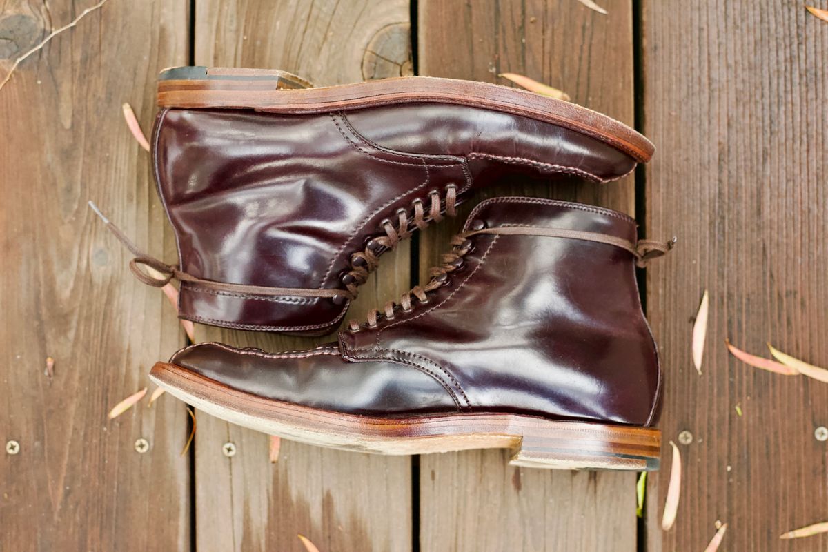 Photo by cordovanandcreases on February 5, 2023 of the Alden Tanker Boot in Horween Color 8 Shell Cordovan.