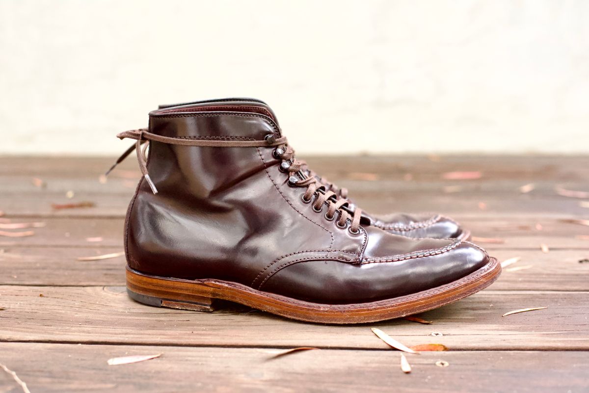 Photo by cordovanandcreases on February 5, 2023 of the Alden Tanker Boot in Horween Color 8 Shell Cordovan.