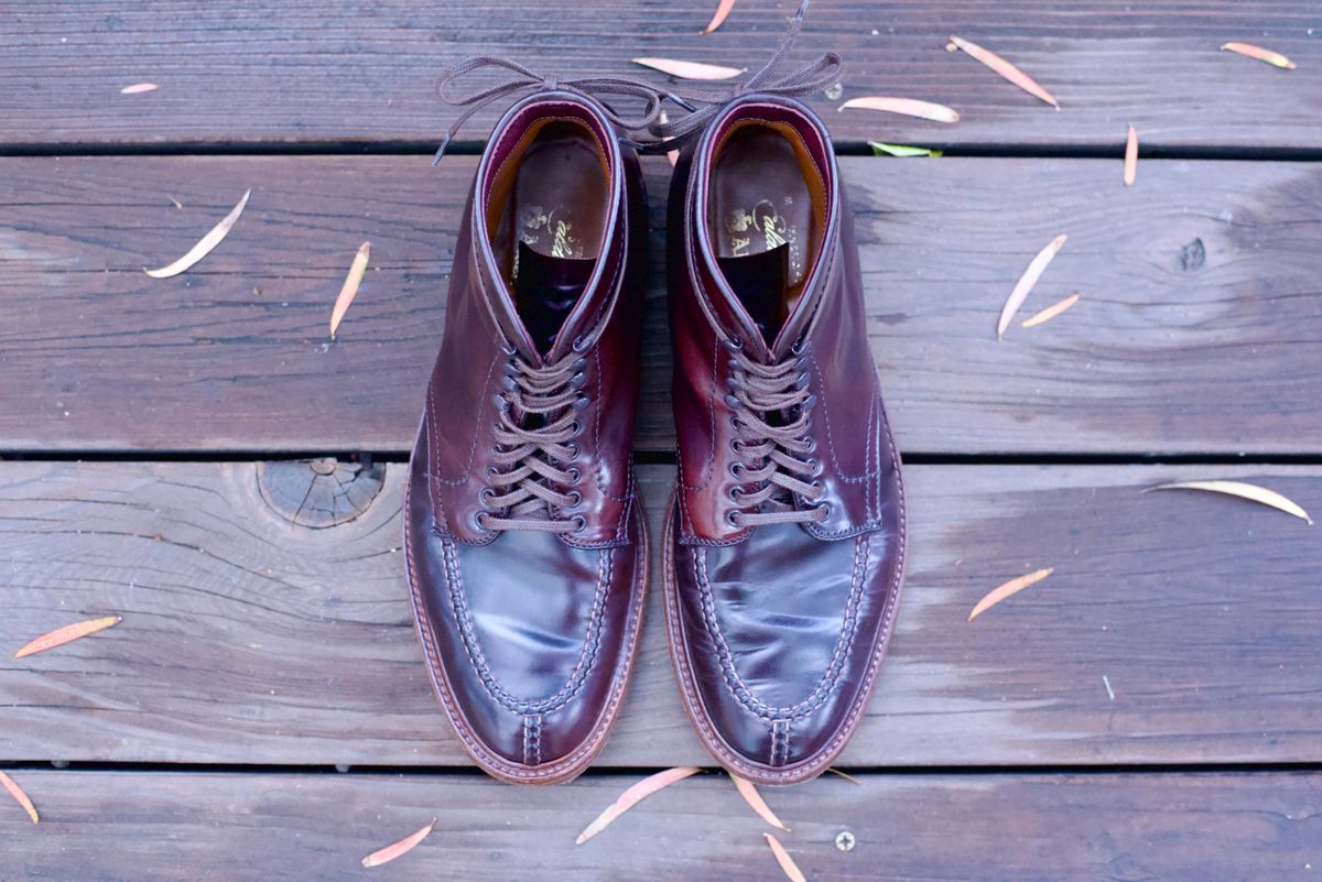 Photo by cordovanandcreases on February 5, 2023 of the Alden Tanker Boot in Horween Color 8 Shell Cordovan.