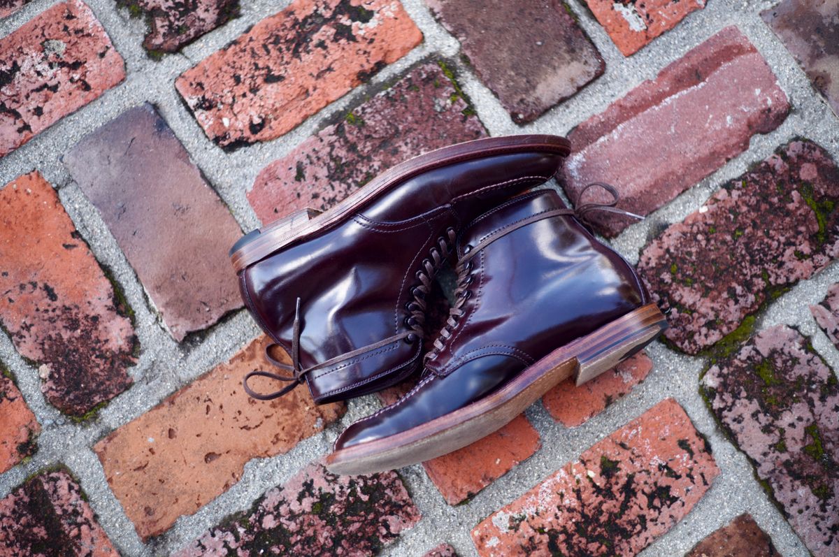 Photo by cordovanandcreases on March 3, 2023 of the Alden Tanker Boot in Horween Color 8 Shell Cordovan.