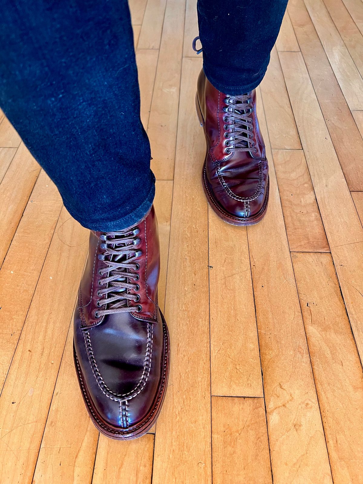 Photo by cordovanandcreases on April 5, 2023 of the Alden Tanker Boot in Horween Color 8 Shell Cordovan.