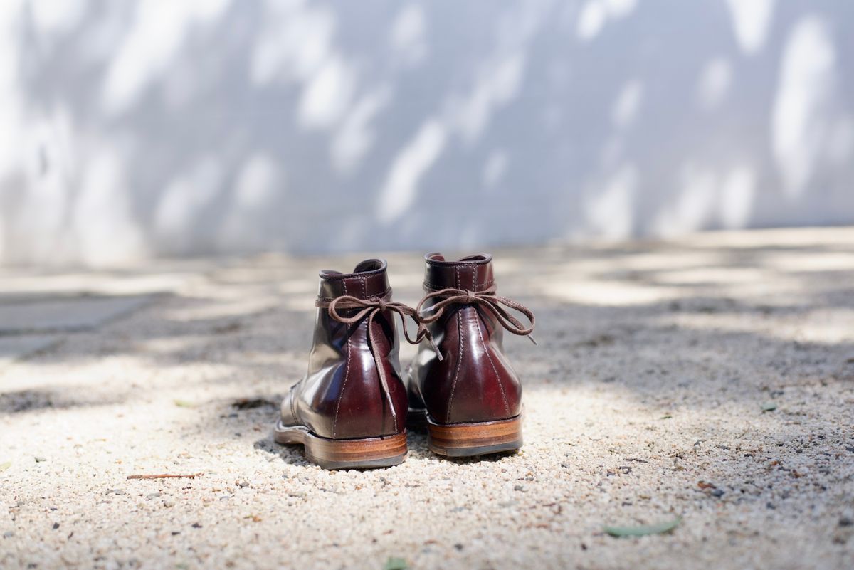 Photo by cordovanandcreases on April 5, 2023 of the Alden Tanker Boot in Horween Color 8 Shell Cordovan.