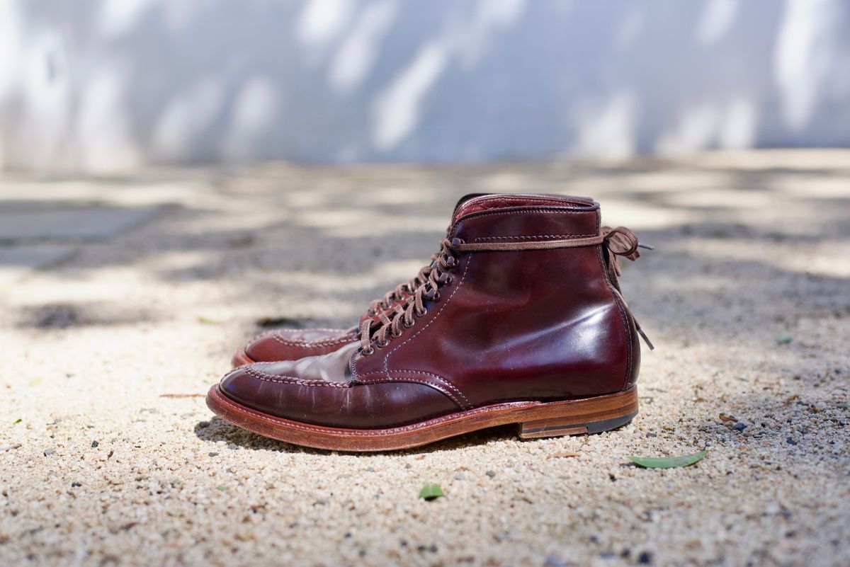 Photo by cordovanandcreases on April 5, 2023 of the Alden Tanker Boot in Horween Color 8 Shell Cordovan.