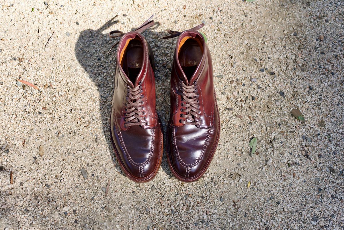 Photo by cordovanandcreases on April 5, 2023 of the Alden Tanker Boot in Horween Color 8 Shell Cordovan.