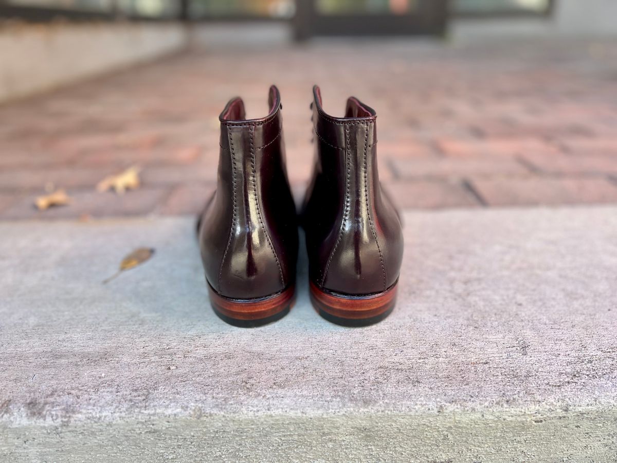 Photo by cordovanandcreases on November 5, 2022 of the Alden Tanker Boot in Horween Color 8 Shell Cordovan.