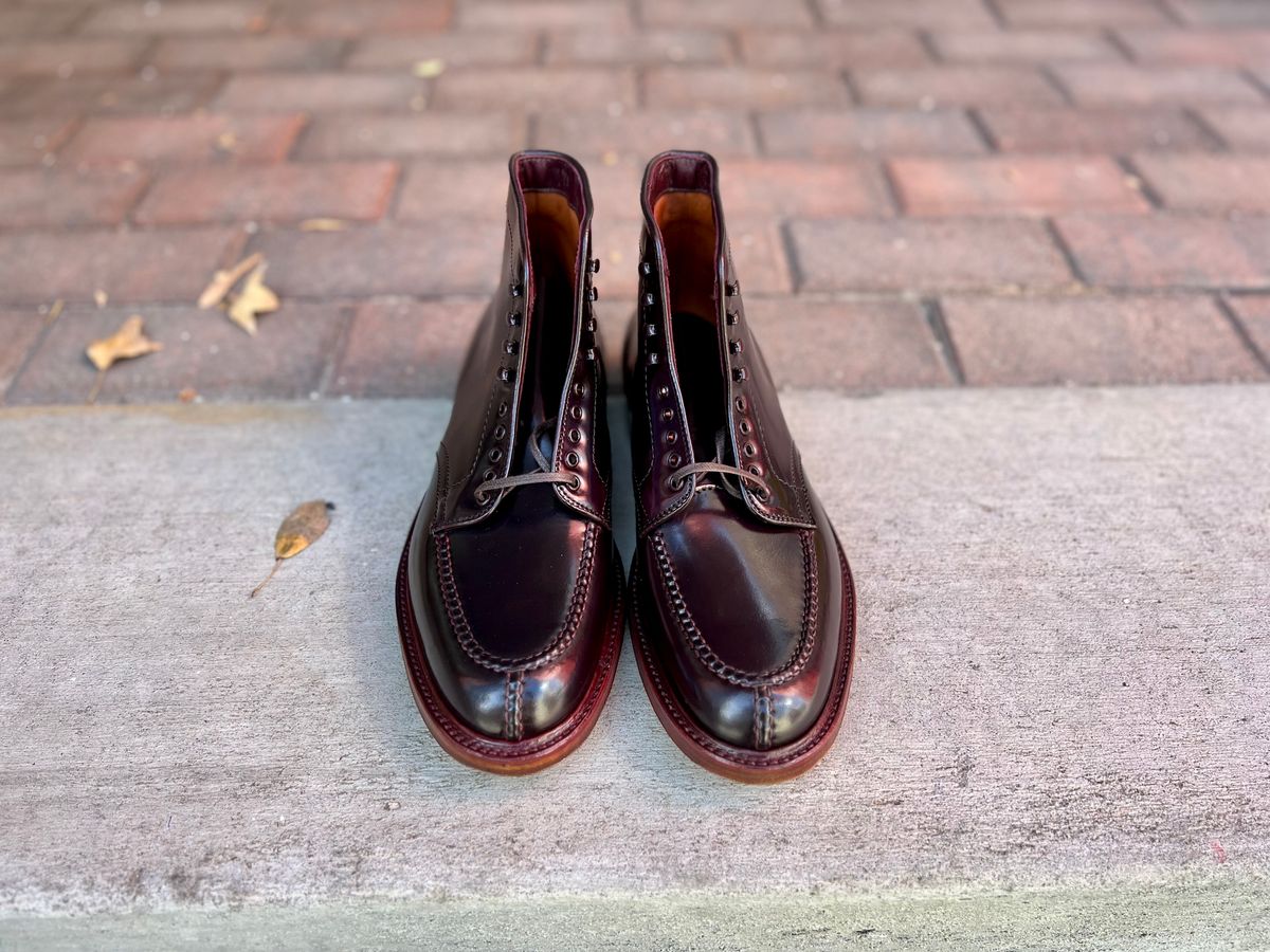 Photo by cordovanandcreases on November 5, 2022 of the Alden Tanker Boot in Horween Color 8 Shell Cordovan.