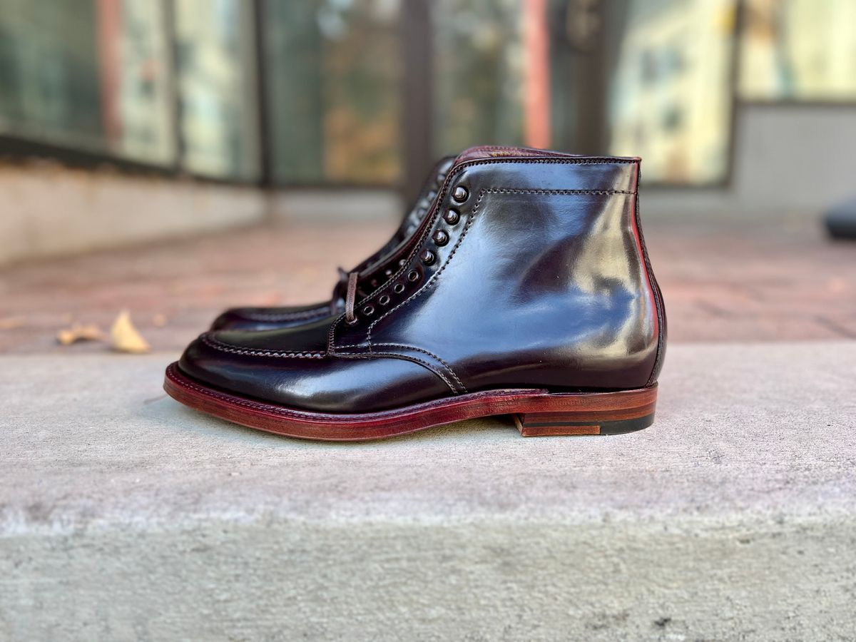 Photo by cordovanandcreases on November 5, 2022 of the Alden Tanker Boot in Horween Color 8 Shell Cordovan.