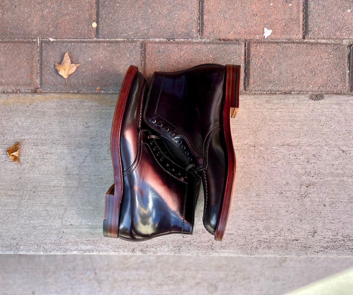 Photo by cordovanandcreases on November 5, 2022 of the Alden Tanker Boot in Horween Color 8 Shell Cordovan.